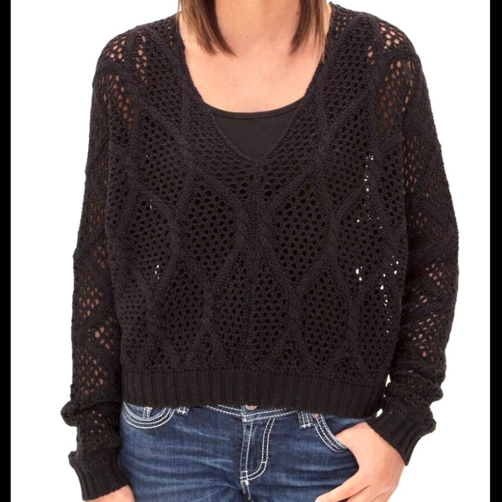 Daytrip Black Crochet Crop Sweater